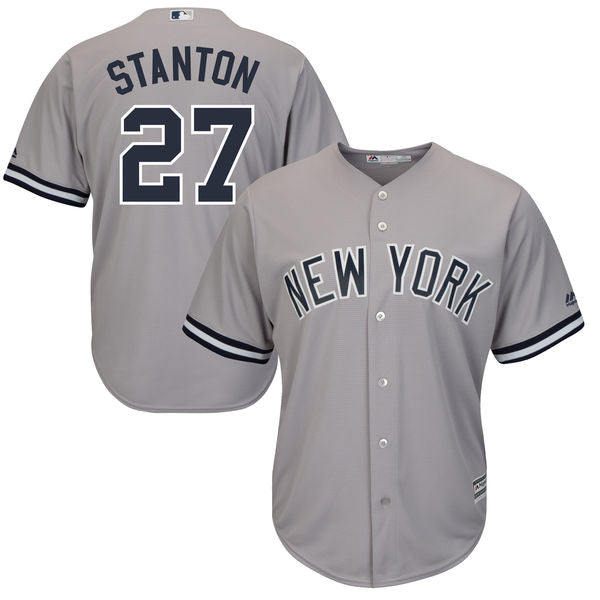 Men's New York Yankees Giancarlo Stanton Majestic Threads Gray Name & Number  Tri-Blend T-Shirt